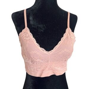 French Affair dusty rose pink lace bralette cropped top L